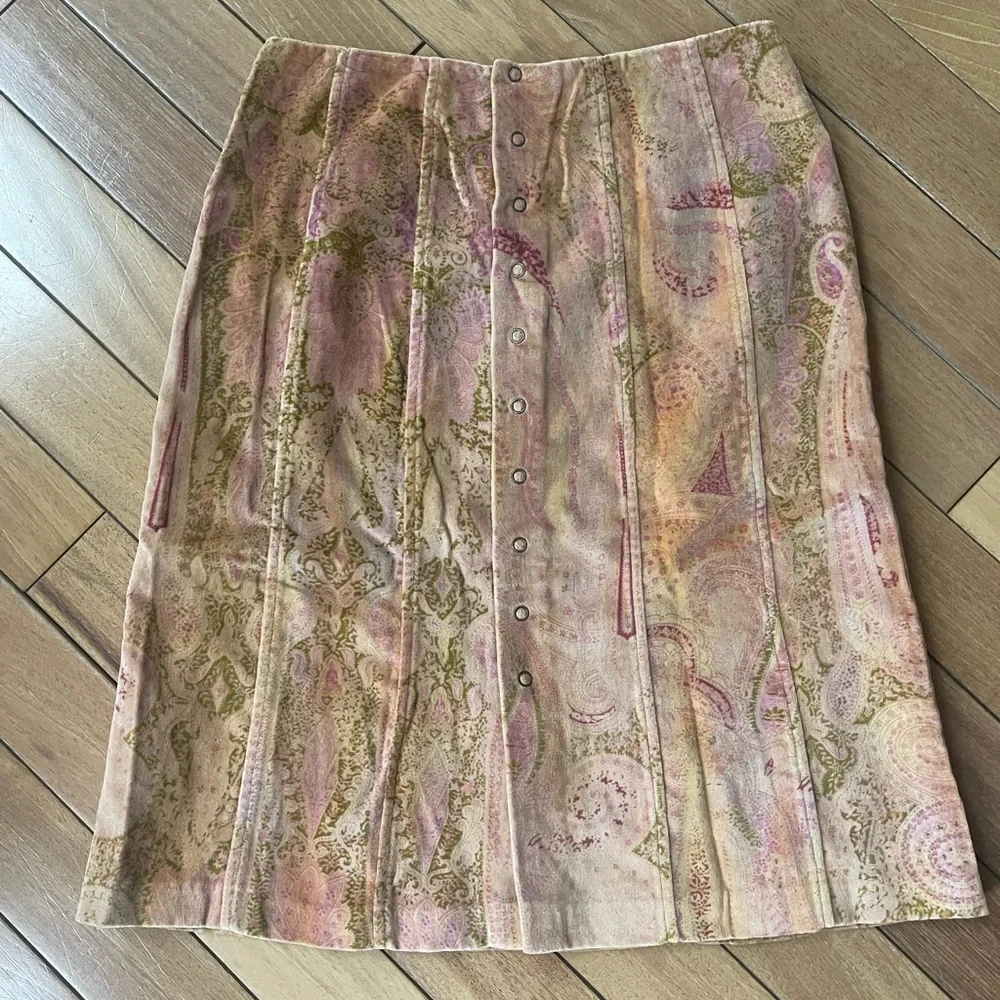 Vintage Beth Bowley Paisley Velvet Skirt | Size 2 | Button Front | Lined